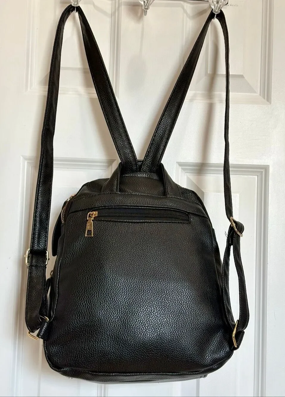 UNBRANDED - EUC Black Pebbled Faux Leather Mini Backpack w/Padlock-Style Accent